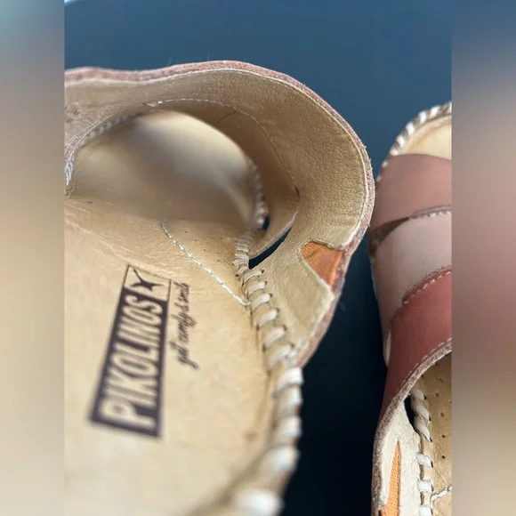 PIKOLINOS Size 7.5-8 Aguadulce Wedge Leather Sandals LIGHTWEIGHT WHIPSTITCH - Picture 8 of 8